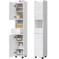 Mondeer Hochschrank Badezimmer (30 x 30 x 170 cm für Kleine Räume) Mit 2 verstellbaren Ablagen, 1 Schublade und offenen Fächern Weiß