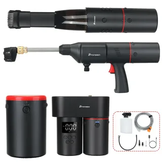 POPDEER PD-E Pro Multifunctional 4-in-1 Cordless Tire Inflator Pump + Car Washer+ Vacuum Cleaner + Cordless Power Bank C