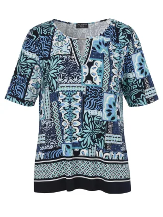VIA APPIA DUE - T-Shirt mit Allover-Muster und Halbarm blau - Gr. - 42