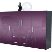 Vladon Highboard Nora (Anrichte mit 2 Schubladen und 4 Türen, mit insgesamt 8 Fächer dahinter), Anthrazit matt/Brombeer Hochglanz (166,5 x 106,5 x 35 cm)