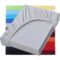 NatureMark Spannbettlaken Jersey Basic Spannbetttuch, 100% Baumwolle, Gummizug: rundum, (1 Stück), in vielen Größen und Farben, bis 25cm Steghöhe, 90x200cm, Silber