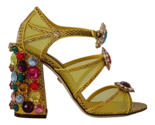 Dolce & Gabbana Gelbe Leder Kristall Ayers Sandalen
