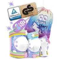 99FLIPS Protektoren-Set 3-12 Jahre - Einhorn Knieschoner Kinder Schlittschuh Schoner Set (Schützer Set Kinder für Skateboard Inline Skates Rollschuhe, 7-tlg., Knieschützer, Ellenbogen Schoner, Handschoner mit Einhorn Tasche), Schützer für kinder Mädc