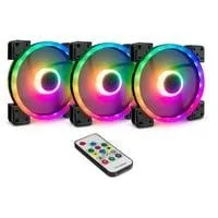 Argus RGB-Fan Set RS-14 140x140x25, Gehäuselüfter schwarz, 3er Set, inkl. Controller, 140 mm