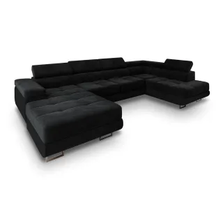 Masseno Wohnlandschaft, Schwarz, Metall, 5-Sitzer, U-Form, 345x90x202 cm, Wohnzimmer, Sofas & Couches, Wohnlandschaften, Wohnlandschaften in U-Form
