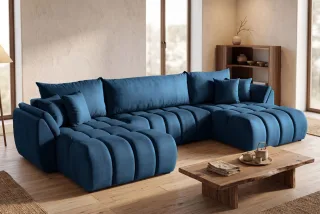 Wohnlandschaft mit Schlaffunktion COLLIN Sofa in Stoff Monolith Blau