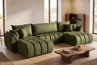 Wohnlandschaft mit Schlaffunktion COLLIN Sofa in Stoff Monolith Olivgrün
