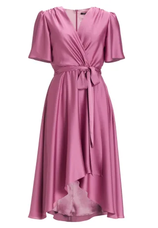 SWING - Cocktailkleid aus nachhaltigem Satin in Wickel Optik raspberry pink - Gr. - 36