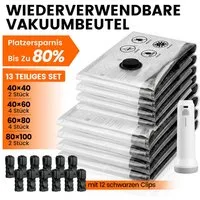 Bundviel Kofferorganizer Vakuumbeutel für Kleidung mit kabelloser Vakuumpumpe 13 Stück (Set, 12-tlg), 4 Größen ideal für Kleidung, Handgepäck und ordentliches Packen