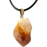 Steinfixx® Amulett Set Edelstein Anhänger aus echtem Citrin, Rohsteinanhänger (Brasilien, 1-tlg., Brocken I Cluster), incl. 45 cm Kordelkette, Samtsäckchen
