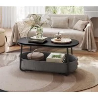 VASAGLE Couchtisch oval, Wohnzimmertisch, modern, mit Stoffkorb, skandinavisches Design (inkl. Zubehörpaket & Anleitung), Beistelltisch, stabil, für Wohnzimmer, 55 x 100 x 45,7 cm