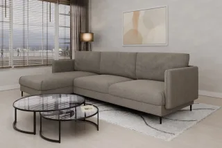 Ecksofa Designersofa HELMER Stoff Baloo Grau Ottomane Links