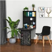 HOMCOM Klapptisch Schreibtisch Wandtisch mit Tafel, 5 Fächern (Computertisch, 1-St., Klappschreibtisch), für Büro Schwarz 60 x 94,5 x 147 cm