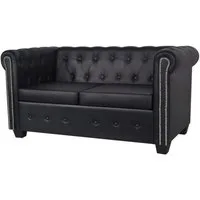 LuxusKollektion Chesterfield-Sofa Sofa Chesterfield Echtleder Bürosofa Couch 2-Sitzer Schwarz