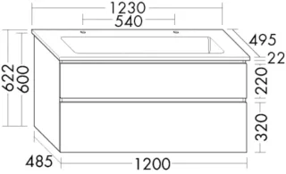 Burgbad Keramik Waschtisch+Waschtischunterschrank Lin20 Melamin Eiche Dekor Nachtschwarz/Alpinweiss SGHJ123F7331C0001