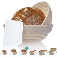 riijk Gärkorb inkl. Gratis Teigschaber, (Gärkörbchen 22cm und 25 cm, zwei Leinentücher und ein Teigschaber), Brotkorb 2er Set + Leinentücher u. Teigschaber