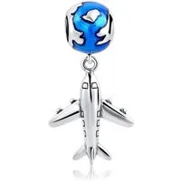 PANDACHARMS Bead Flugzeug mit Weltkugel Charm Anhänger, 925er Silber, emailliert