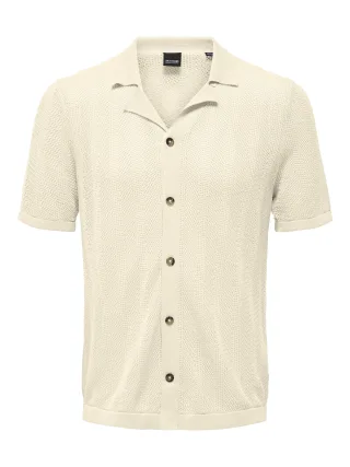 ONLY&SONS - ONSDIEGO REG 12 SS RESORT SHIRT KNIT antique white - Gr. - M