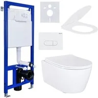 Belvit WC-Komplettset mit Wand-WC in schwarz & weiß, Vorwandelement & Soft-Close WC-Sitz, Unterputz Spülkasten, (Spar-Set), Vormontiert, Stahlrahmen, höhenverstellbar, bis 400 kg belastbar