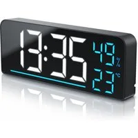 BEARWARE Wecker Digitaler LED Wecker 9,5 Zoll mit 2 Alarmzeiten, Timer & Sensor Großes Display, Snooze, Temperatur & Luftfeuchtigkeit, USB-Betrieb