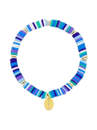 Fashionbox Armband Messing Vinylplättchen multi blau flexibel
