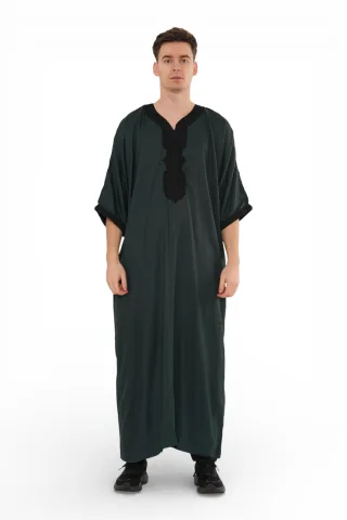 Herren Grün Schwarz Marokkanischer Thobe Jubba Robe Eid Djellaba Gandoura