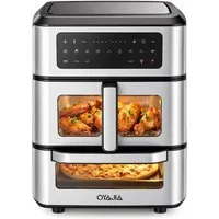 oyajia Heißluftfritteuse 2 Kammern Airfryer mit Pizzaprogramme, 9 voreingestellte Programme,Touchdisplay, Sichtfenster, Unabhängige Temperaturregelung, 2800,00 W