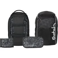 Satch Schulranzen Schulrucksack-Set PACK Street Ink 4-teilig (4-teilig), ergonomisch, Your-Size-System, 5 Fächer