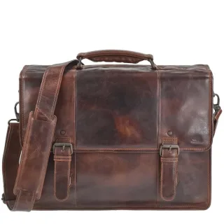 Business-Mappe Leder Notebookfach 36x26cm teakbraun 41x30cm | Greenburry Rugged Aktentasche A4. Robuste Schreibmappe mit Trolley-Halterung.