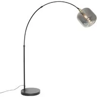 Qazqa Bogenlampe Zuzanna, ohne Leuchtmittel, Warmweiß, QAZQA Bogen­lampe, e27, Grau, Glas, Art Deco