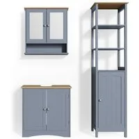 Vicco Badmöbel-Set Bianco, Grau, 3 Teile, mit Hochschrank, (3-er Set, 3-St., 3er Set)