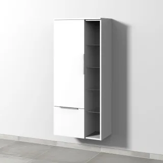 Sanipa 3way Stauraumschrank mit 1 Tür, 1 Auszug und offenen Fächern, Weiß-Soft UM18243