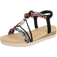 Ital-Design Damen Sandale mit Schmuckdetails und Riemendesign Riemchensandalette (91971198) Keilabsatz/Wedge Keilsandaletten in Schwarz