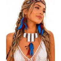 Das Kostümland Kostüm Feder Schmuck Set - Halskette und Ohrringe, Türki