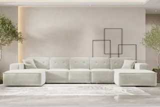 Wohnlandschaft Sofa U-Form CESINA XL in Stoff Perfect Harmony Cremeweiß