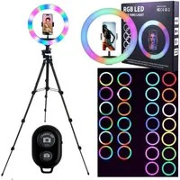 TronicXL Ringlicht Ringlicht mit Premium Stativ Selbstauslöser für iPhone Handy Halterung, RGB LED Bluetooth Smartphone Kamerastativ Tripod Ringleuchte