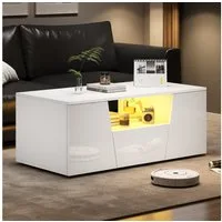 Merax Couchtisch hochglanz Sofatisch Beistelltisch mit LED-Beleuchtung (Kaffeetisch mit App-Steuerung & USB-Anschluss, 1-St., 100x50x40cm), Wohnzimmertisch mit 2 Schränken, 1 Schublade & unregelmäßigem Design