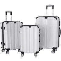 zebery Kofferset Trolleyset Reisekoffer ABS Hartschalenkoffer mit Zahlenschloss, Hartschalen Rollkoffer,3 tlg,4 Rollen,ABS-Material, Silber-B