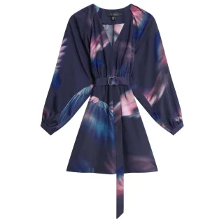Ted Baker Alte Bedrucktes, Marineblaues Minikleid Mit Gürtel
