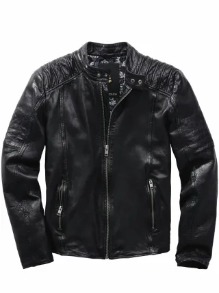 Mey & Edlich Herren Regelbruch-Lederjacke Schwarz Lammleder