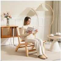 HOMCOM Relaxsessel Sessel, Stuhl mit Rattan-Rückenlehne, Holzrahmen, Lesesessel (Sessel mit Gummibaumholzrahmen, 1-St., für Schlafzimmer und Wohnzimmer), 70 x 64 x 74 cm Naturholz-Finish
