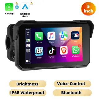 5''IPS Screen Motorcycle Carplay Android Auto Brightness Adjustment IP68 Waterproof Bluetooth 5.0 Smart Screen Player