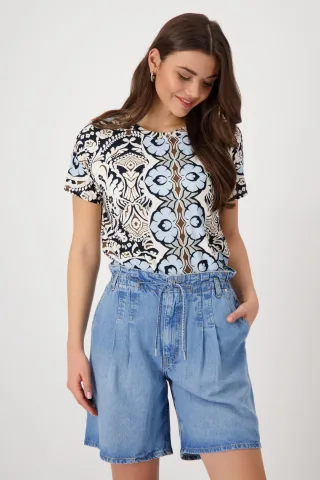 monari - T-Shirt mit Ornamentmuster schwarz gemustert - Gr. - 40