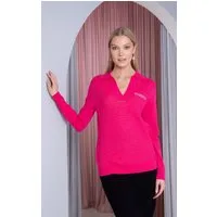 Passioni Strickpullover in Rosa mit Kragen, einer Vordertasche und Strassverzierungen