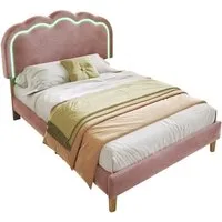 Flieks Polsterbett, LED Beleuchtung Einzelbett mit höhenverstellbarem Kopfteil 90x190cm