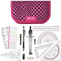 CALCUSO Zirkel Set im Federmäppchen mit Geodreieck & Lineal und Zubehör - Pink