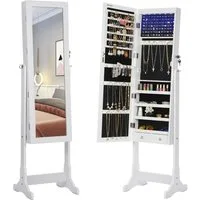 SONGMICS Schmuckschrank Spiegelschrank mit LED Beleuchtung, 4 Ablagen, 2 Schubladen, abschließbar