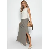 SASSYCLASSY Maxirock Maxi Musselin Rock mit Schlitz für Damen Maxirock aus Baumwolle mit elastischem Bund Schwarz Leo Taupe Pink