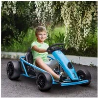 HOMCOM Elektro-Kinderauto Kinder Elektro Gokart 24 V Drift Kart mit Langsamem Start, Musik, Belastbarkeit 70 kg, (1-tlg), für 8-12 Jahre Kinder, Blau