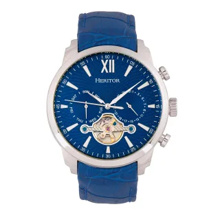 Heritor Automatik Arthur Semi-Skelett Lederarmbanduhr mit Tag/Datum